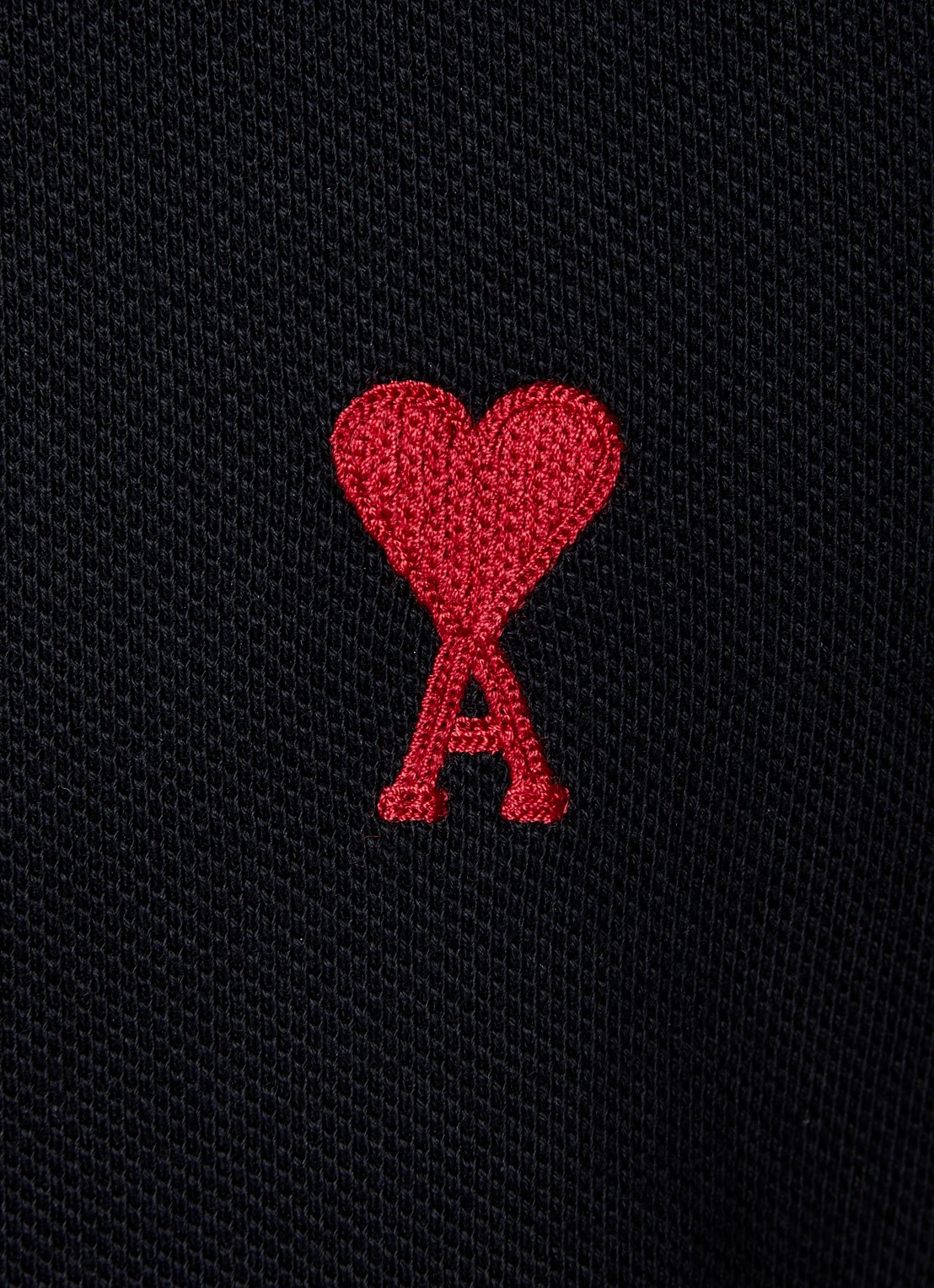 AMI Paris Regular fit polo van  piqué katoen met logo - detail 5 zwart