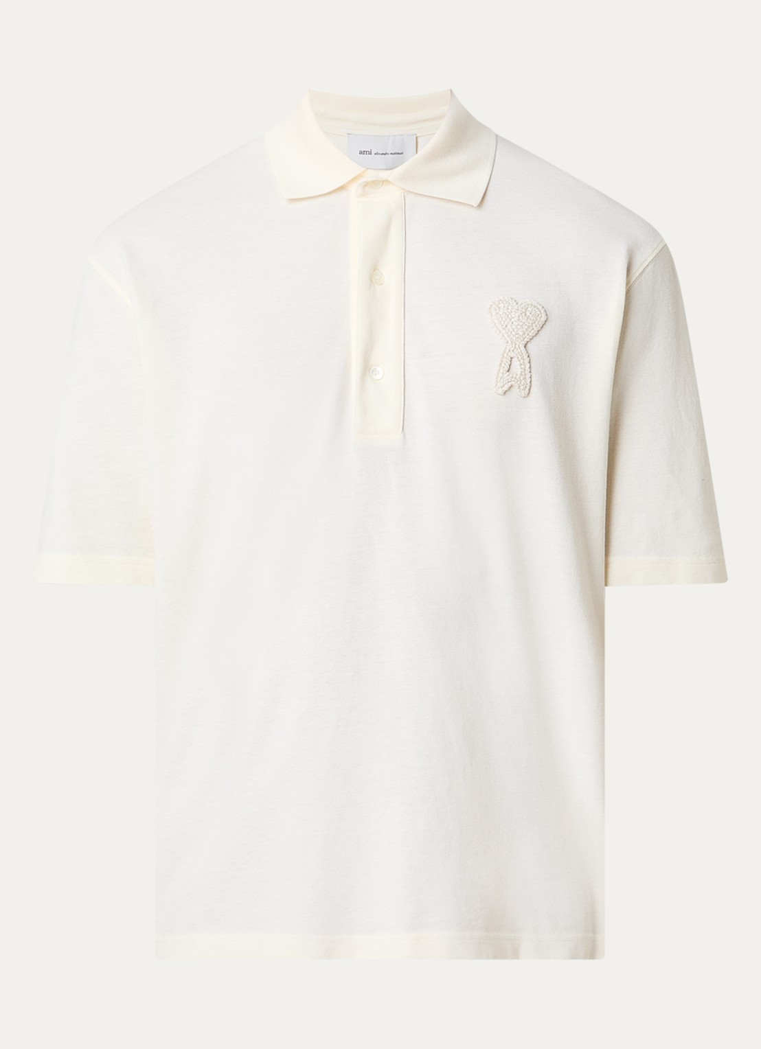 AMI Paris Regular fit polo van piqué katoen met logoborduing - voorkant 3 naturel