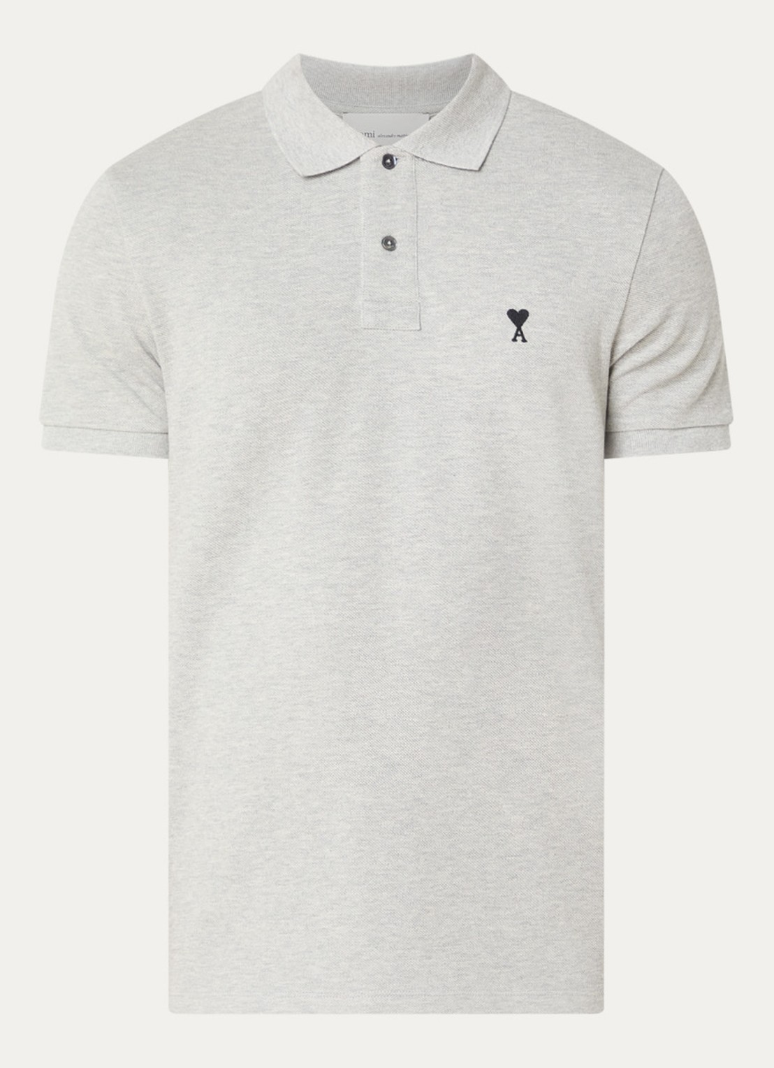 AMI Paris Regular fit polo van piqué katoen met logoborduring - voorkant lichtgrijs