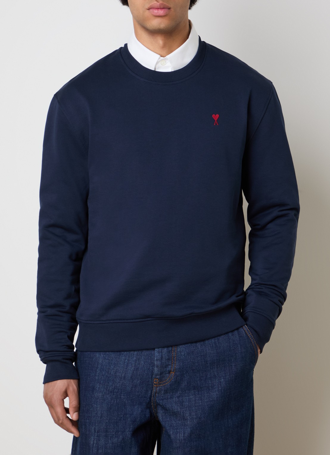 AMI Paris Sweater met logoborduring - detail 3 donkerblauw
