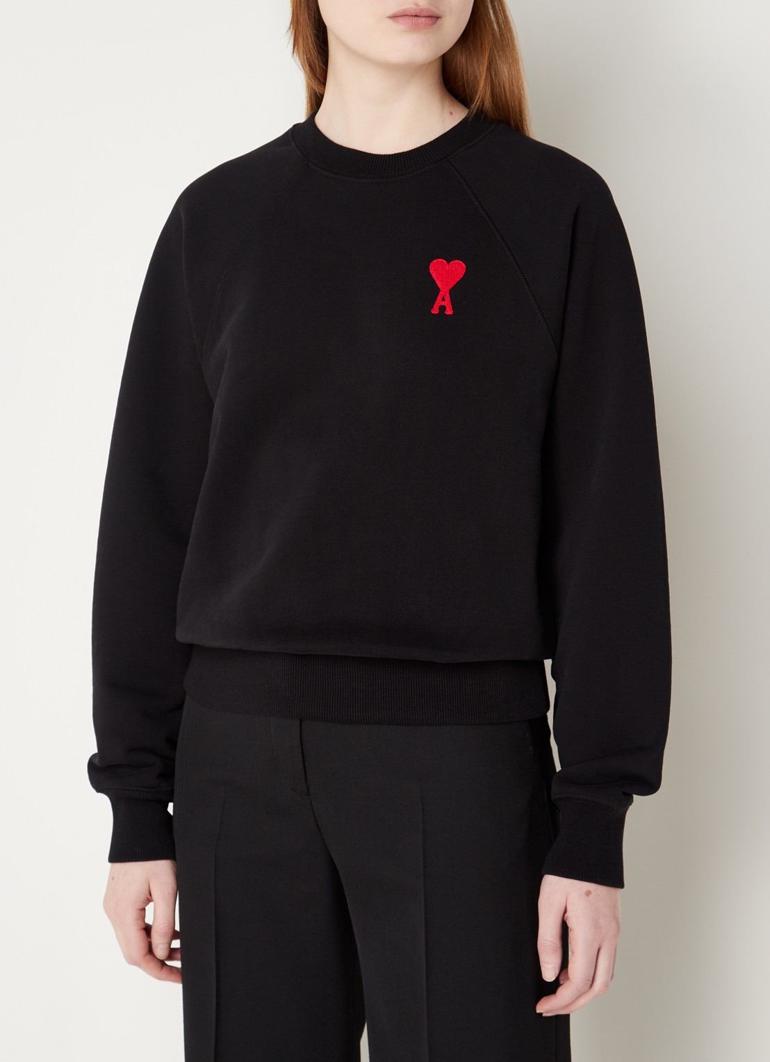 AMI Paris Sweater van  katoen met logoborduring - detail 4 zwart