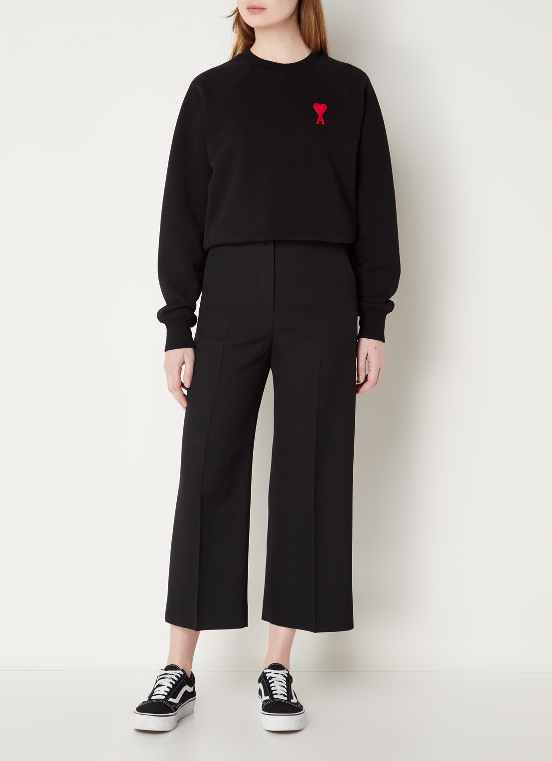 AMI Paris Sweater van  katoen met logoborduring - voorkant 2 zwart