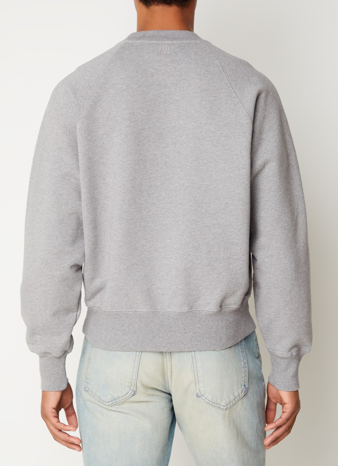 AMI Paris Sweater van  katoen met logoborduring - achterkant 3 grijs