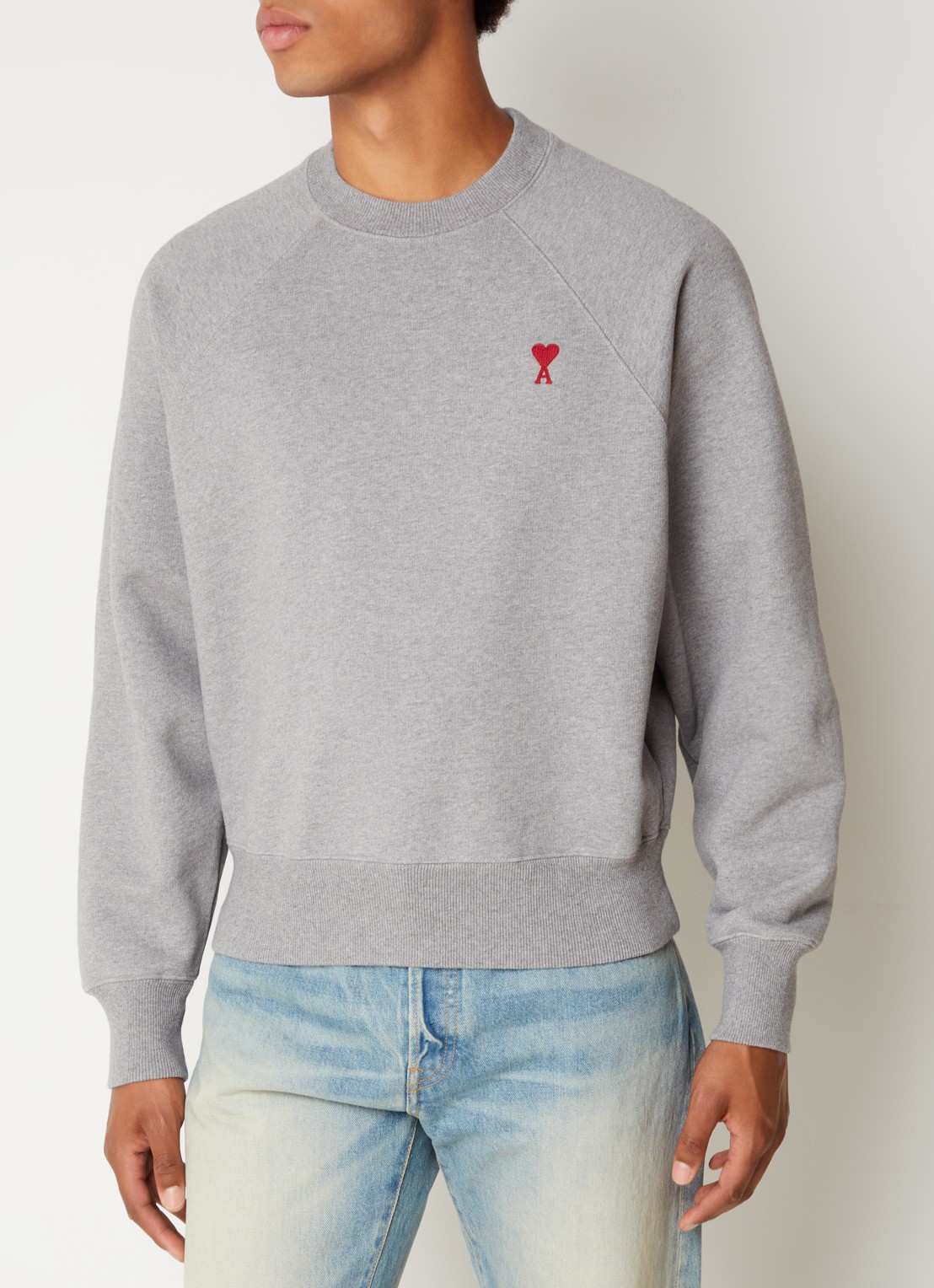 AMI Paris Sweater van  katoen met logoborduring - detail 4 grijs