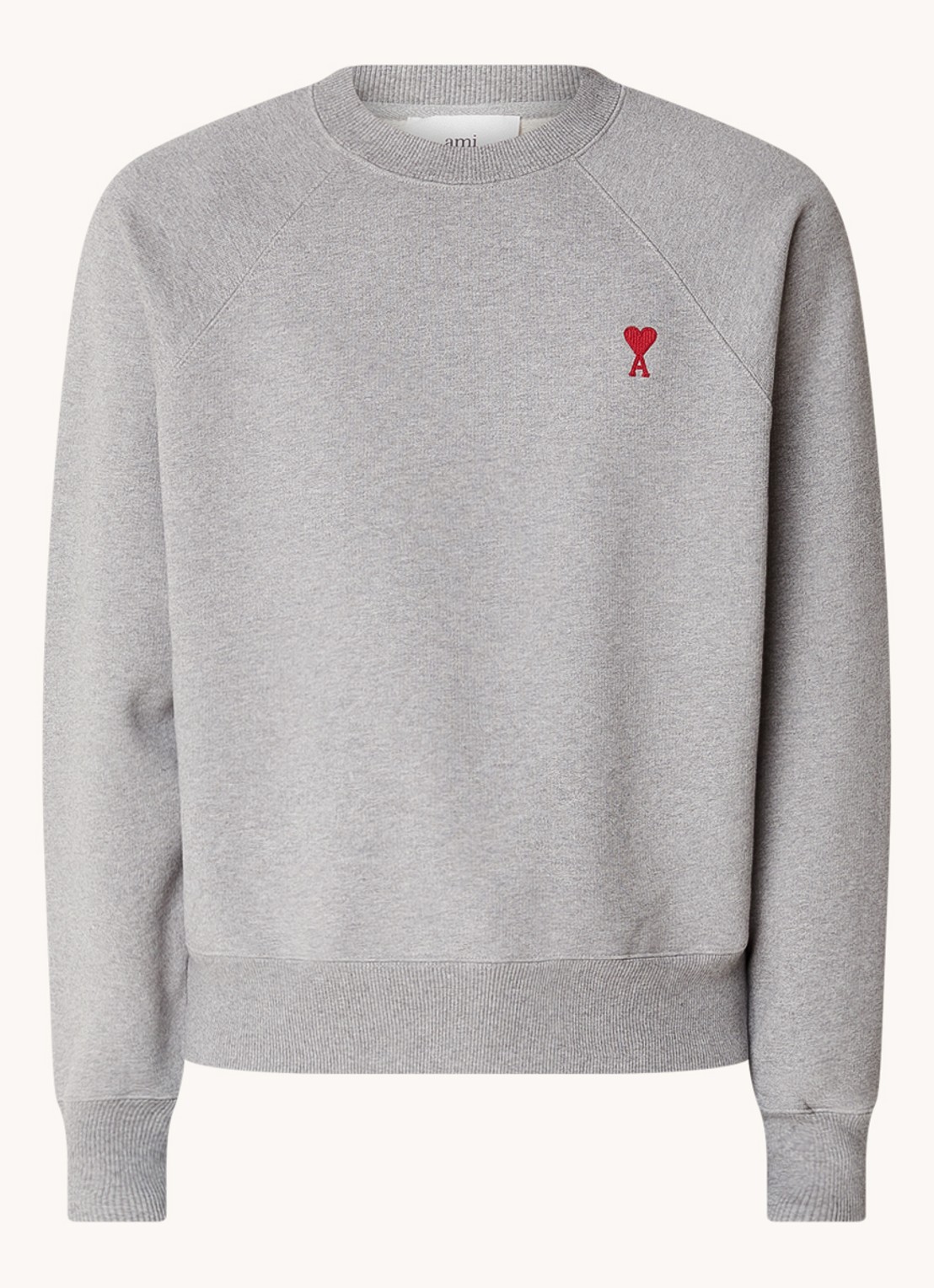 AMI Paris Sweater van  katoen met logoborduring - voorkant grijs