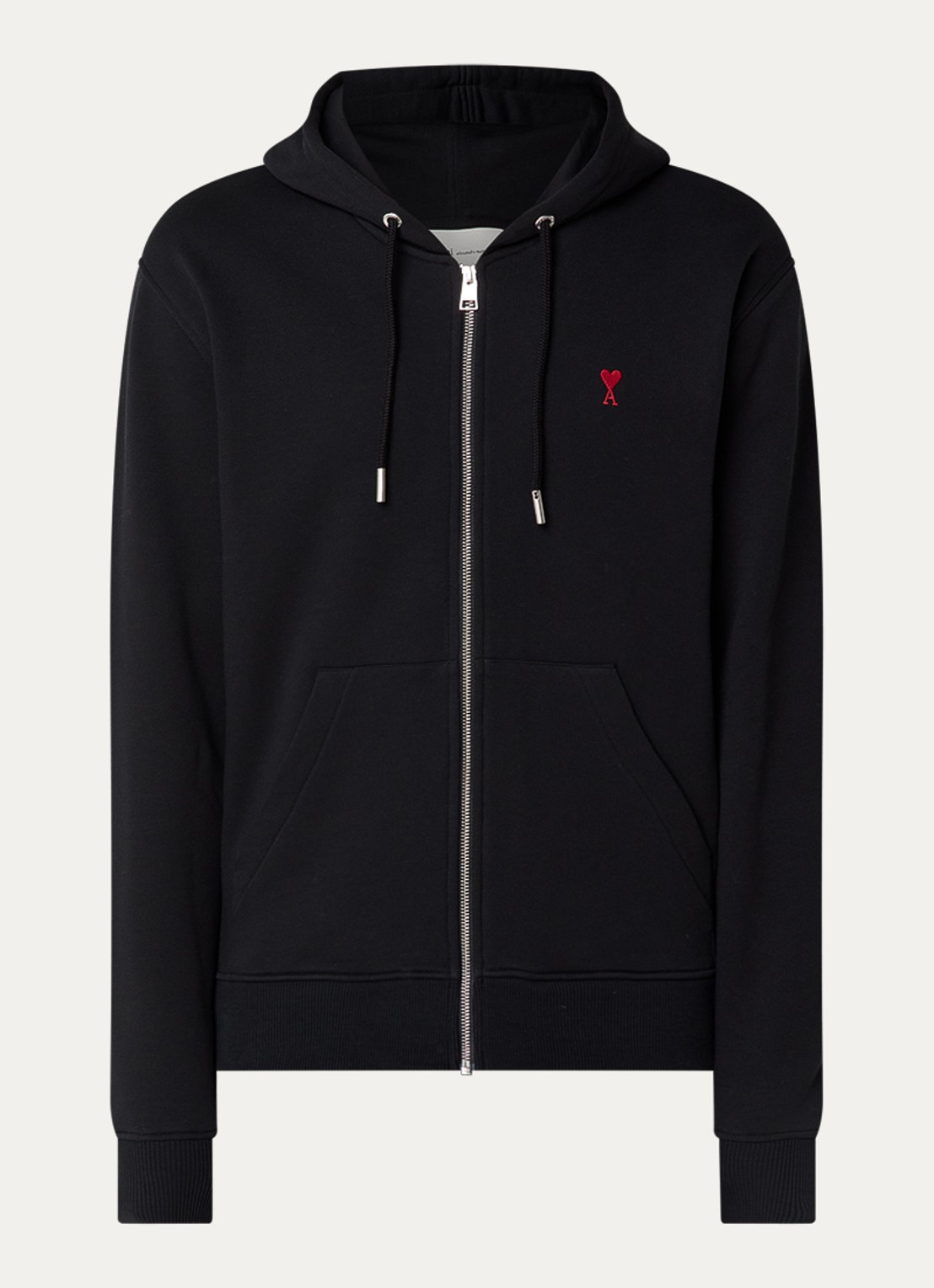 AMI Paris Sweatvest van merino wol met logoborduring - voorkant zwart