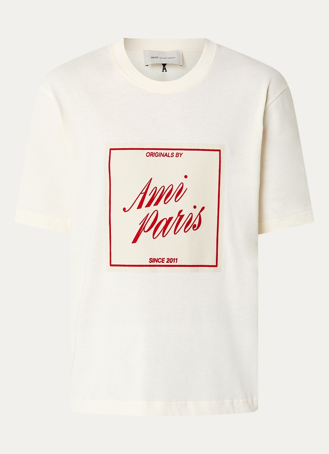 AMI Paris T-shirt met flock logoprint - voorkant 4 naturel