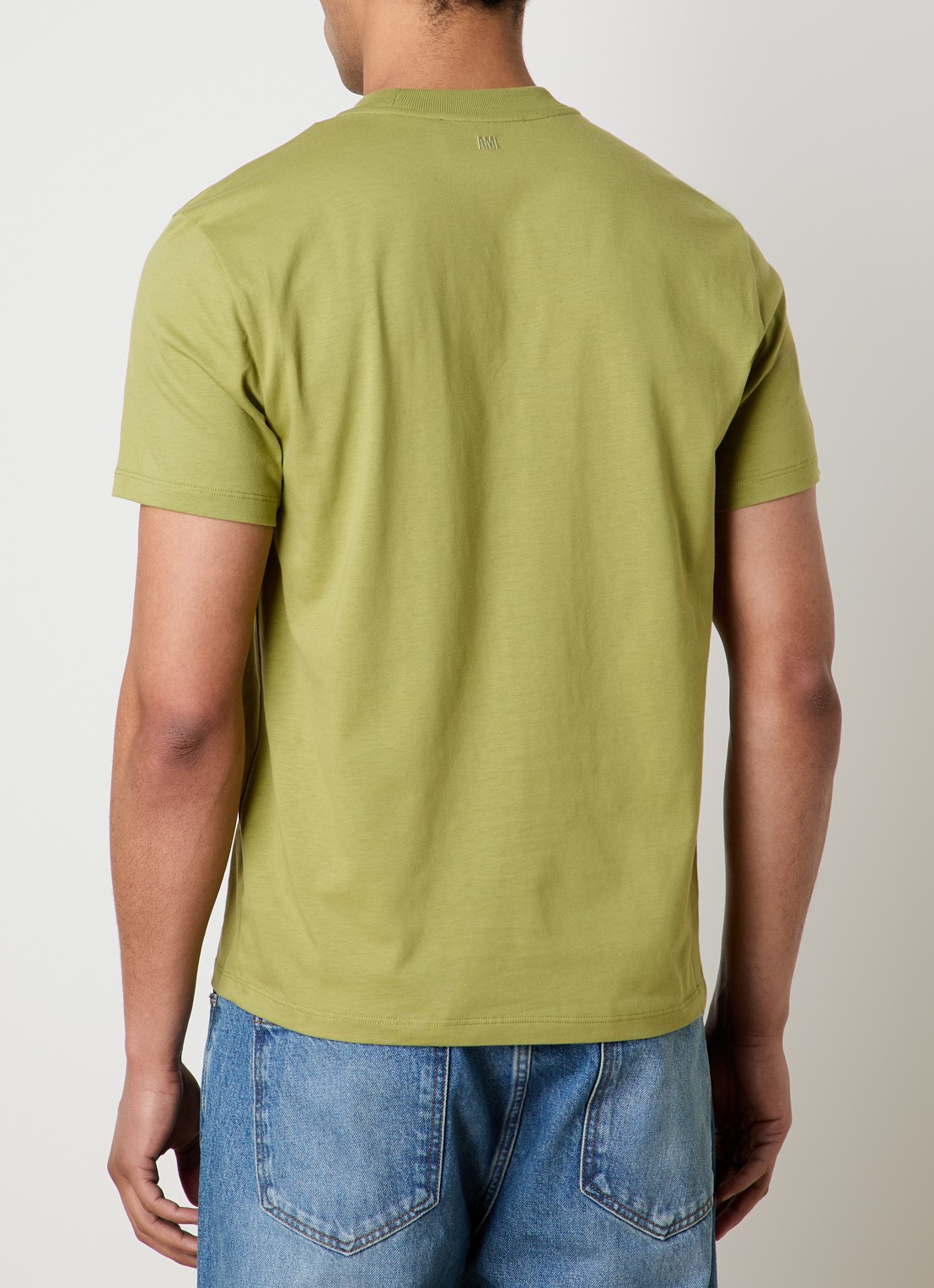 AMI Paris T-shirt met logoborduring en ronde hals - achterkant mosgroen