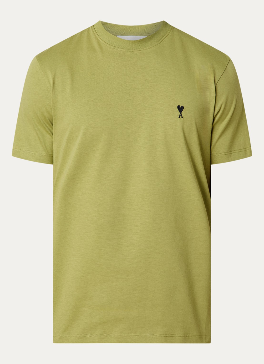 AMI Paris T-shirt met logoborduring en ronde hals - voorkant 2 mosgroen