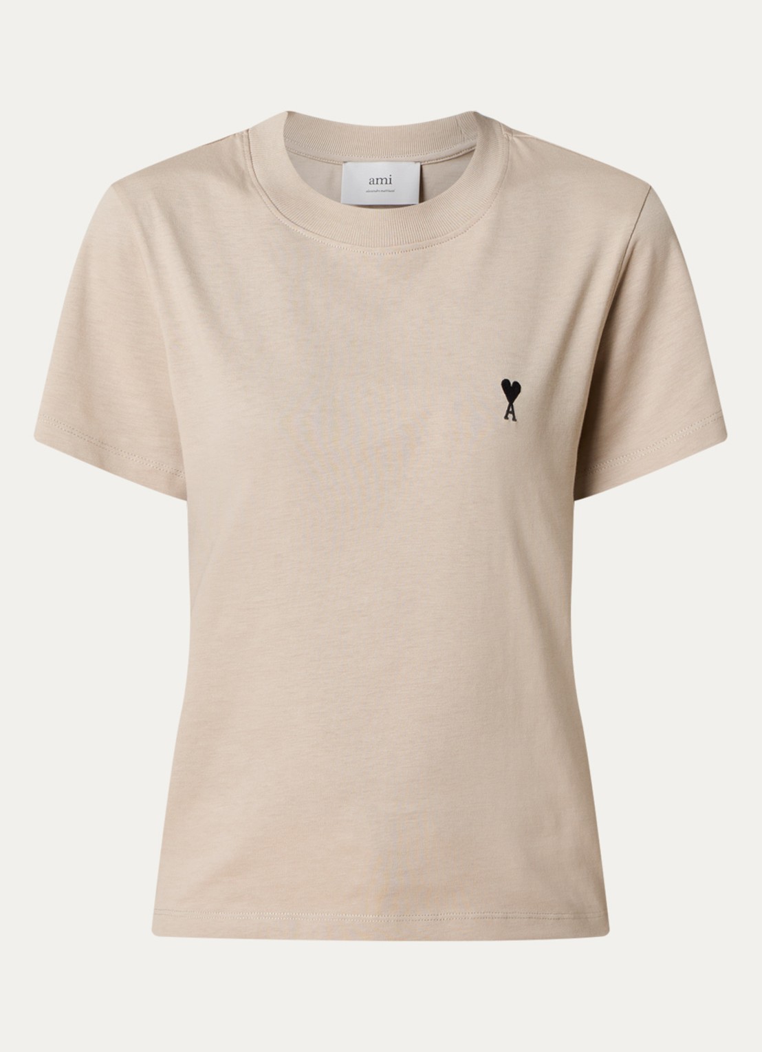 AMI Paris T-shirt met logoborduring - voorkant 2 beige