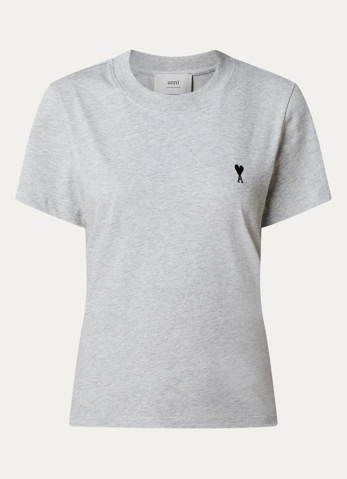 AMI Paris T-shirt met logoborduring - voorkant lichtgrijs