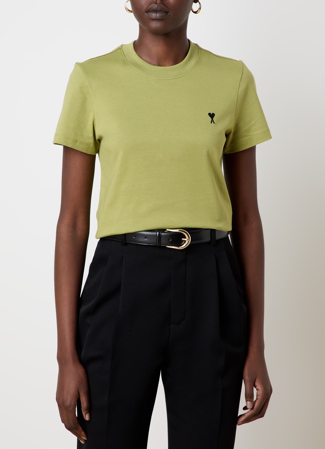AMI Paris T-shirt met logoborduring - detail 4 mosgroen