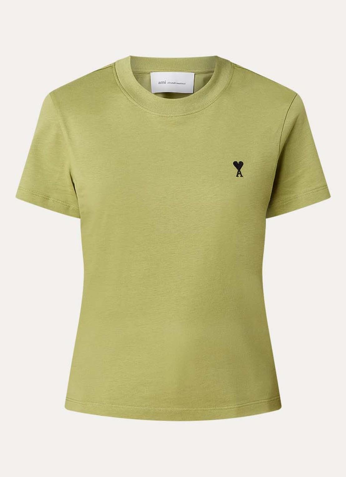 AMI Paris T-shirt met logoborduring - voorkant mosgroen