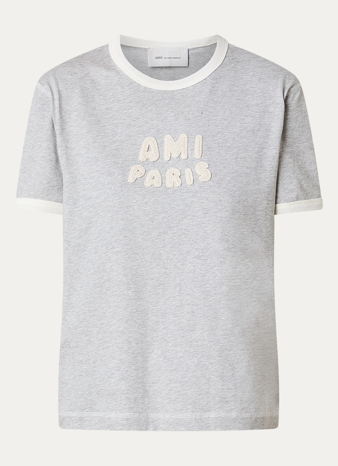 AMI Paris T-shirt met logoborduring - voorkant grijsmele