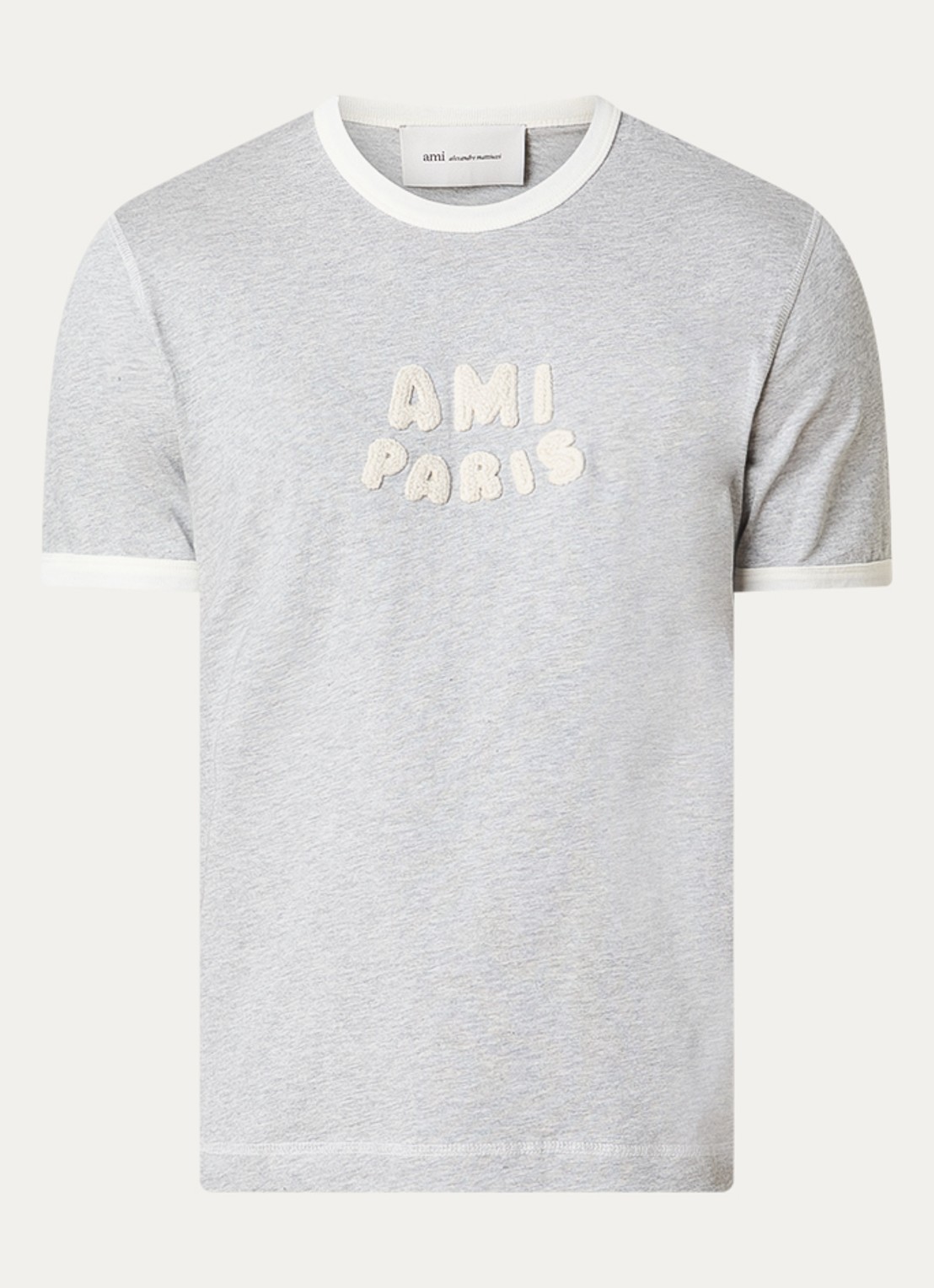 AMI Paris T-shirt met logoborduring - voorkant 3 grijsmele