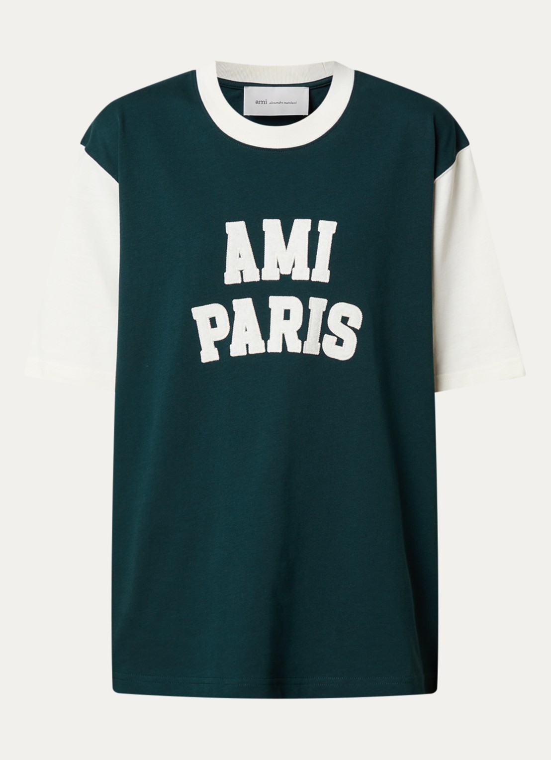 AMI Paris T-shirt met logoborduring - voorkant 3 groen
