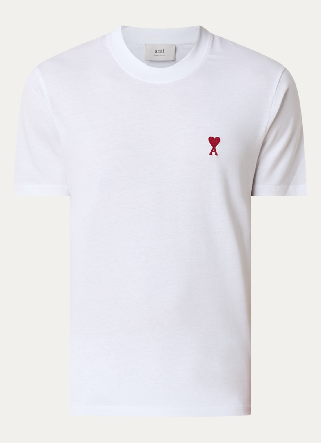 AMI Paris T-shirt met logoborduring - voorkant 3 wit