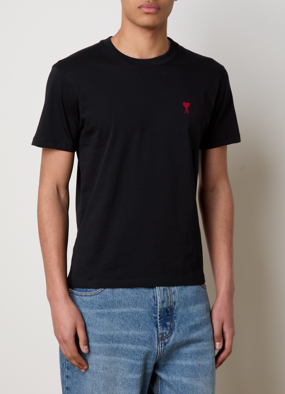 AMI Paris T-shirt met logoborduring - detail 4 zwart