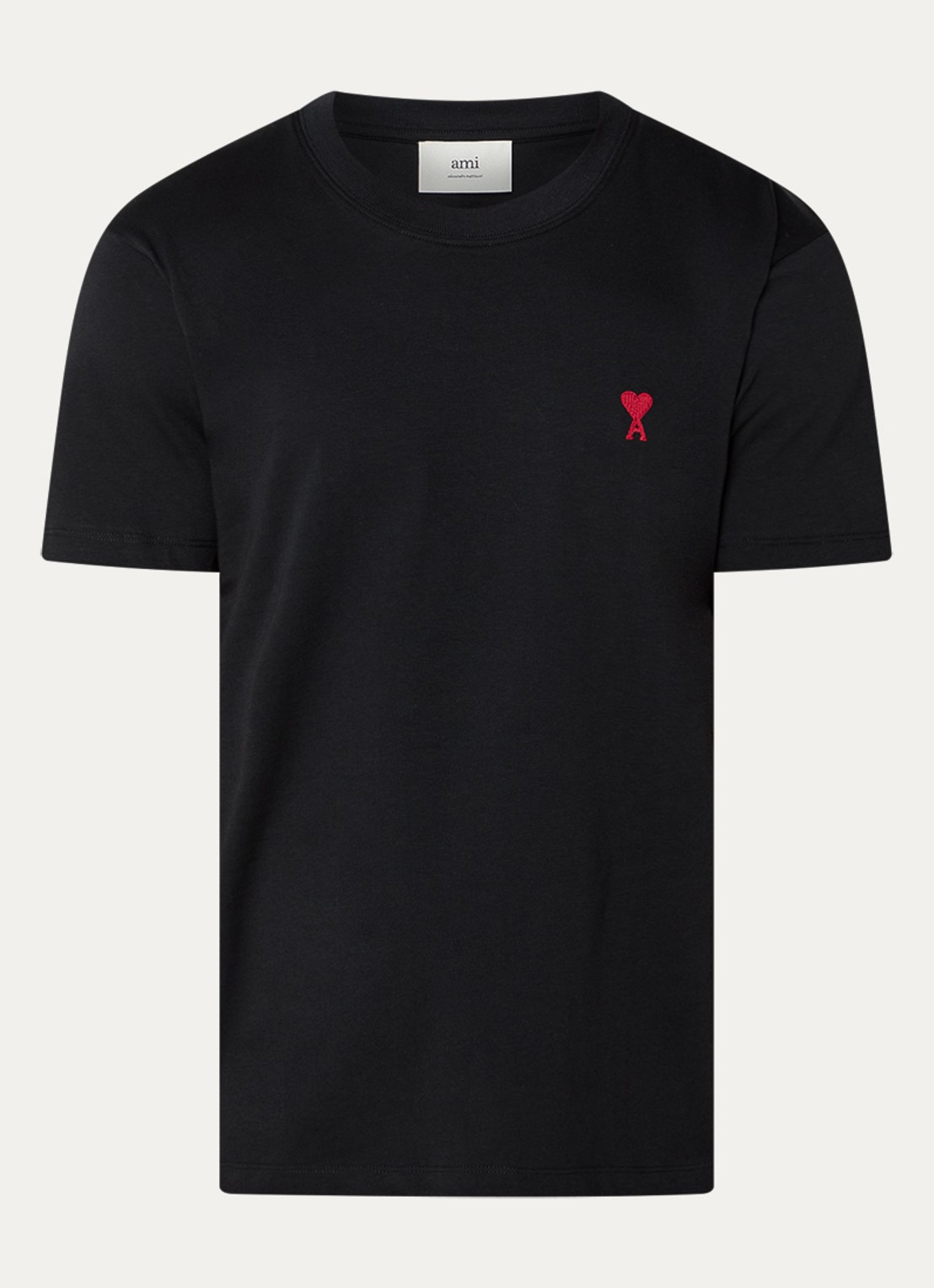 AMI Paris T-shirt met logoborduring - voorkant 2 zwart