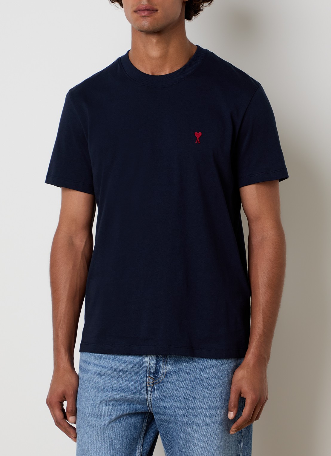 AMI Paris T-shirt met logoborduring - detail donkerblauw