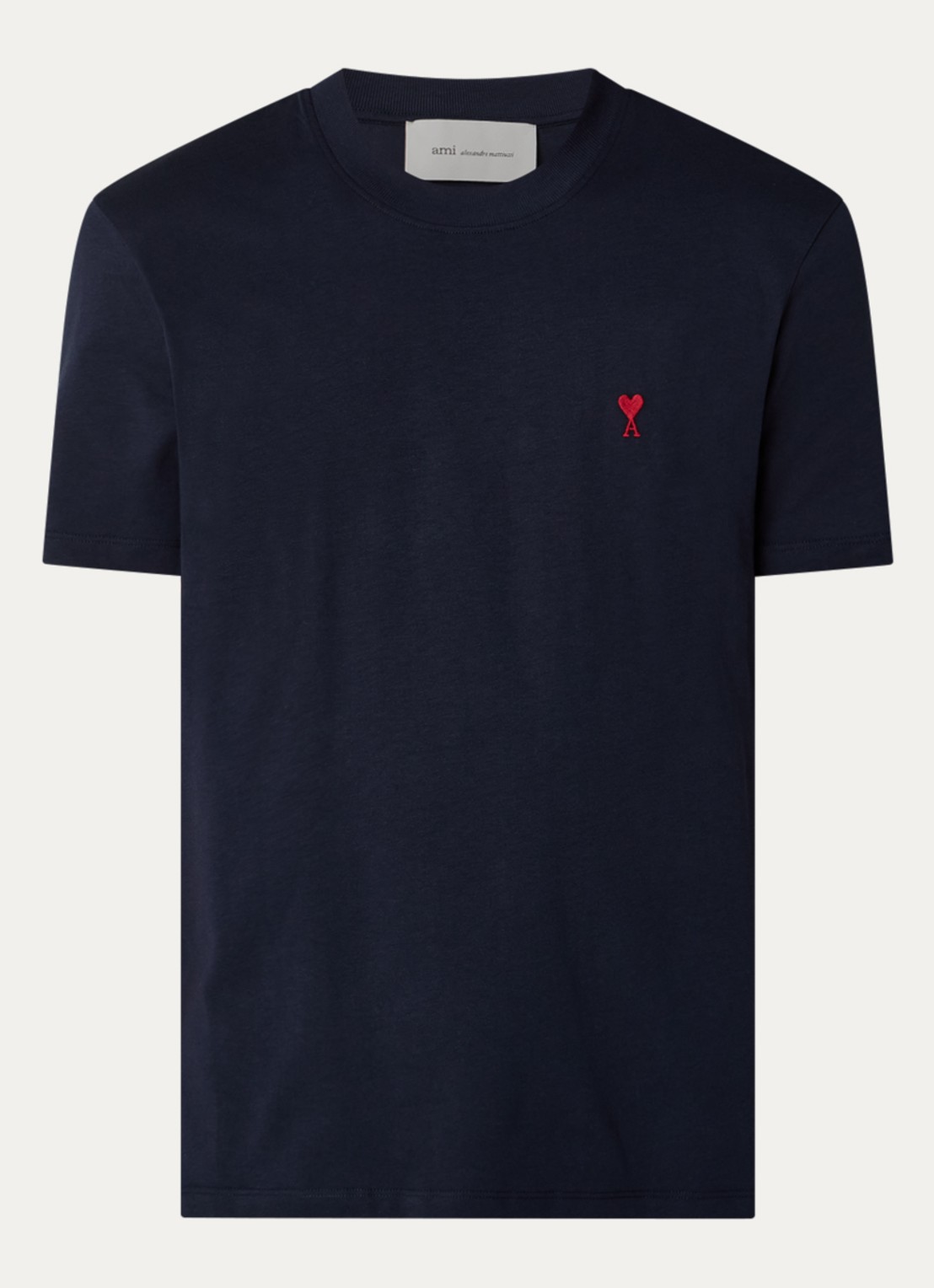 AMI Paris T-shirt met logoborduring - voorkant 4 donkerblauw