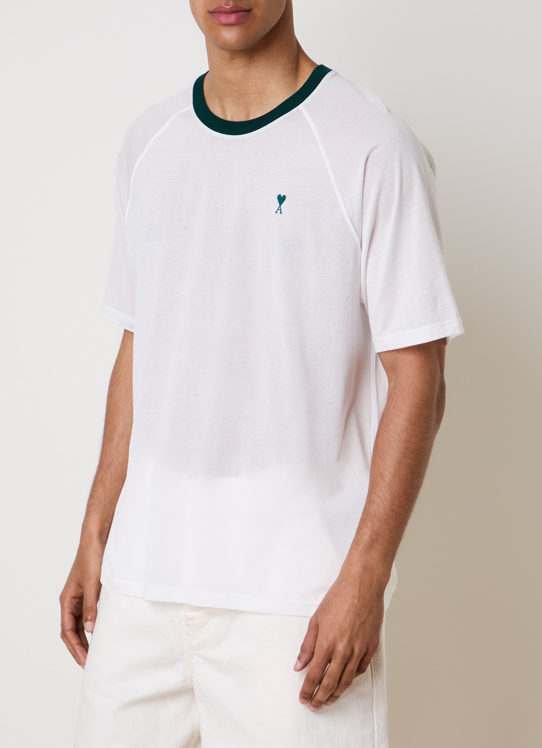 AMI Paris T-shirt met logoborduring - detail 3 wit