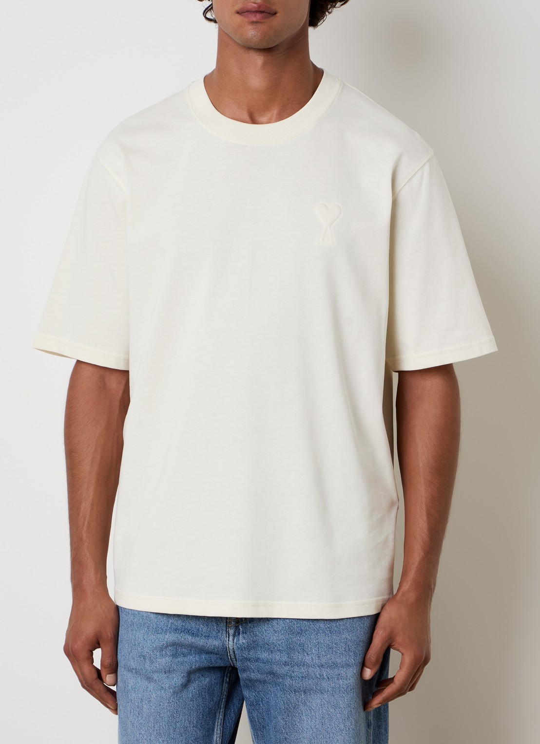 AMI Paris T-shirt met logoborduring - detail 3 naturel