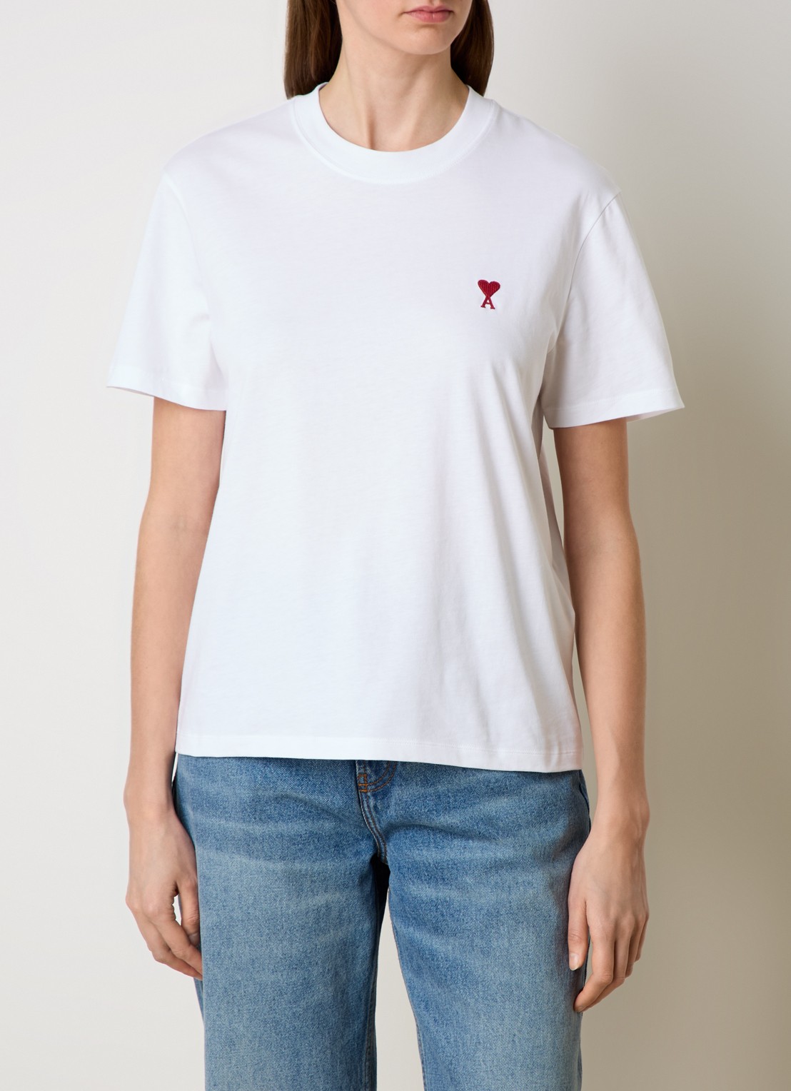 AMI Paris T-shirt van  katoen met logoborduring - detail 3 wit