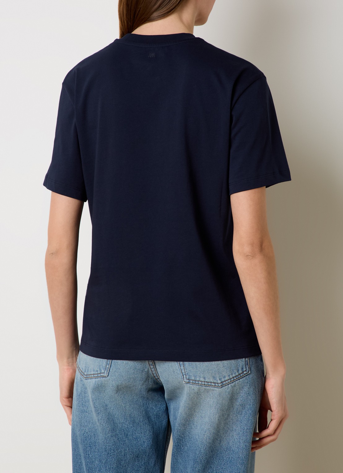 AMI Paris T-shirt van  katoen met logoborduring - achterkant donkerblauw