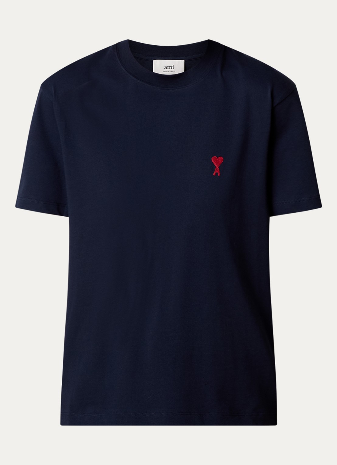 AMI Paris T-shirt van  katoen met logoborduring - voorkant 4 donkerblauw