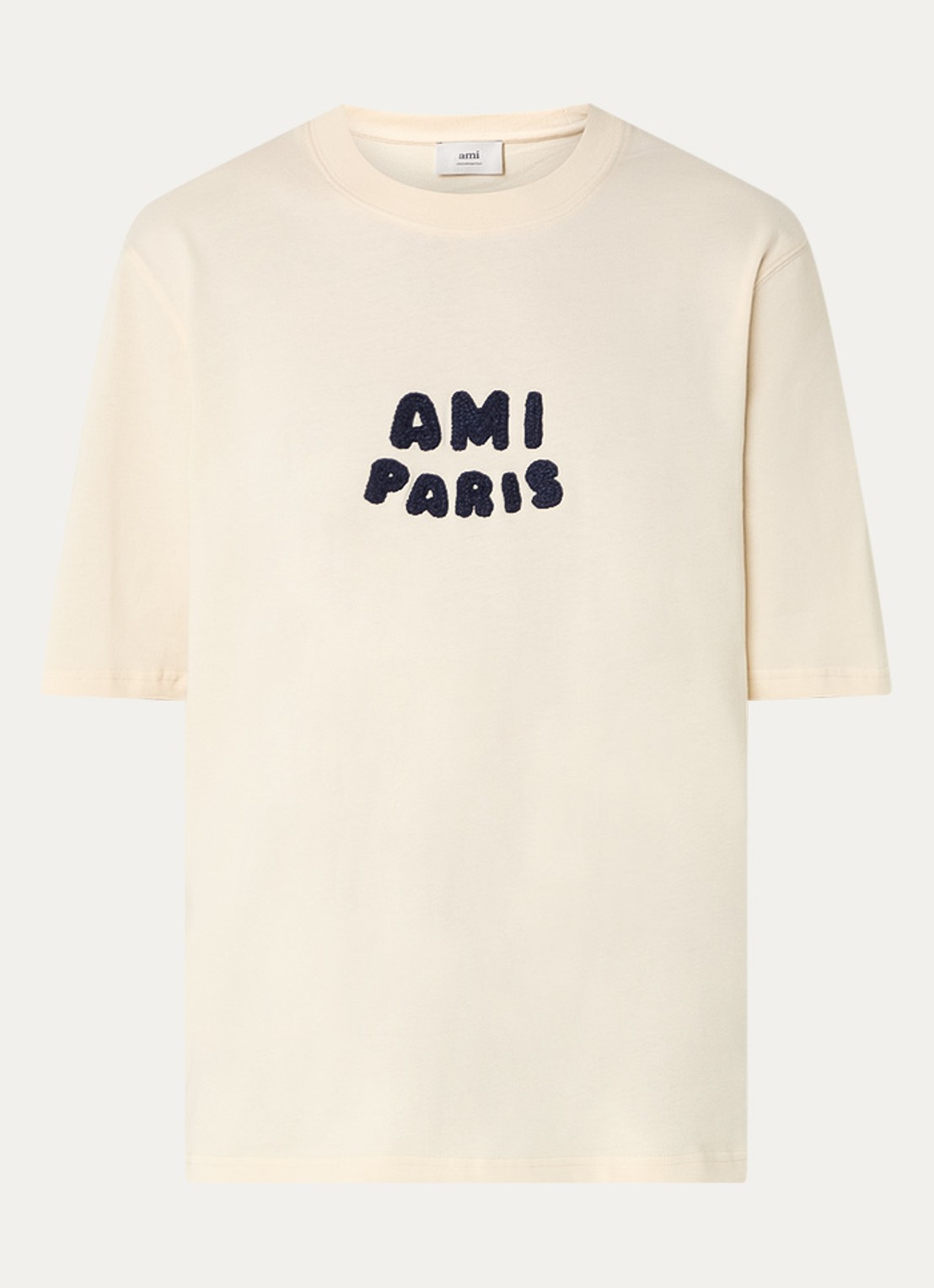 AMI Paris T-shirt van  katoen met logoborduring - voorkant 3 creme