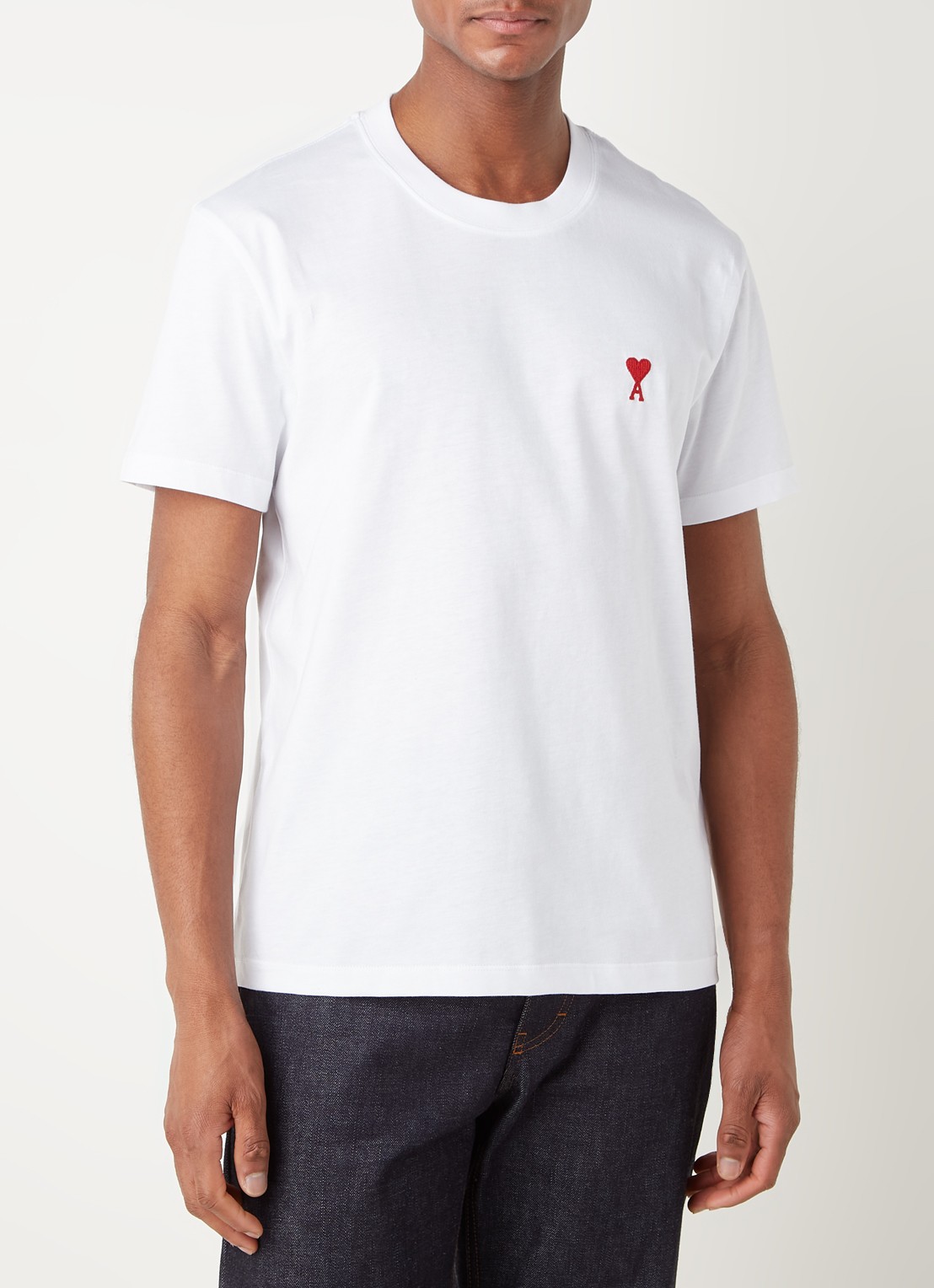 AMI Paris T-shirt van  katoen met logoborduring  - detail 3 wit