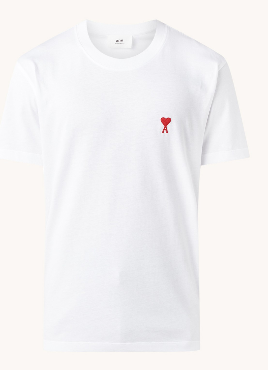 AMI Paris T-shirt van  katoen met logoborduring  - voorkant wit