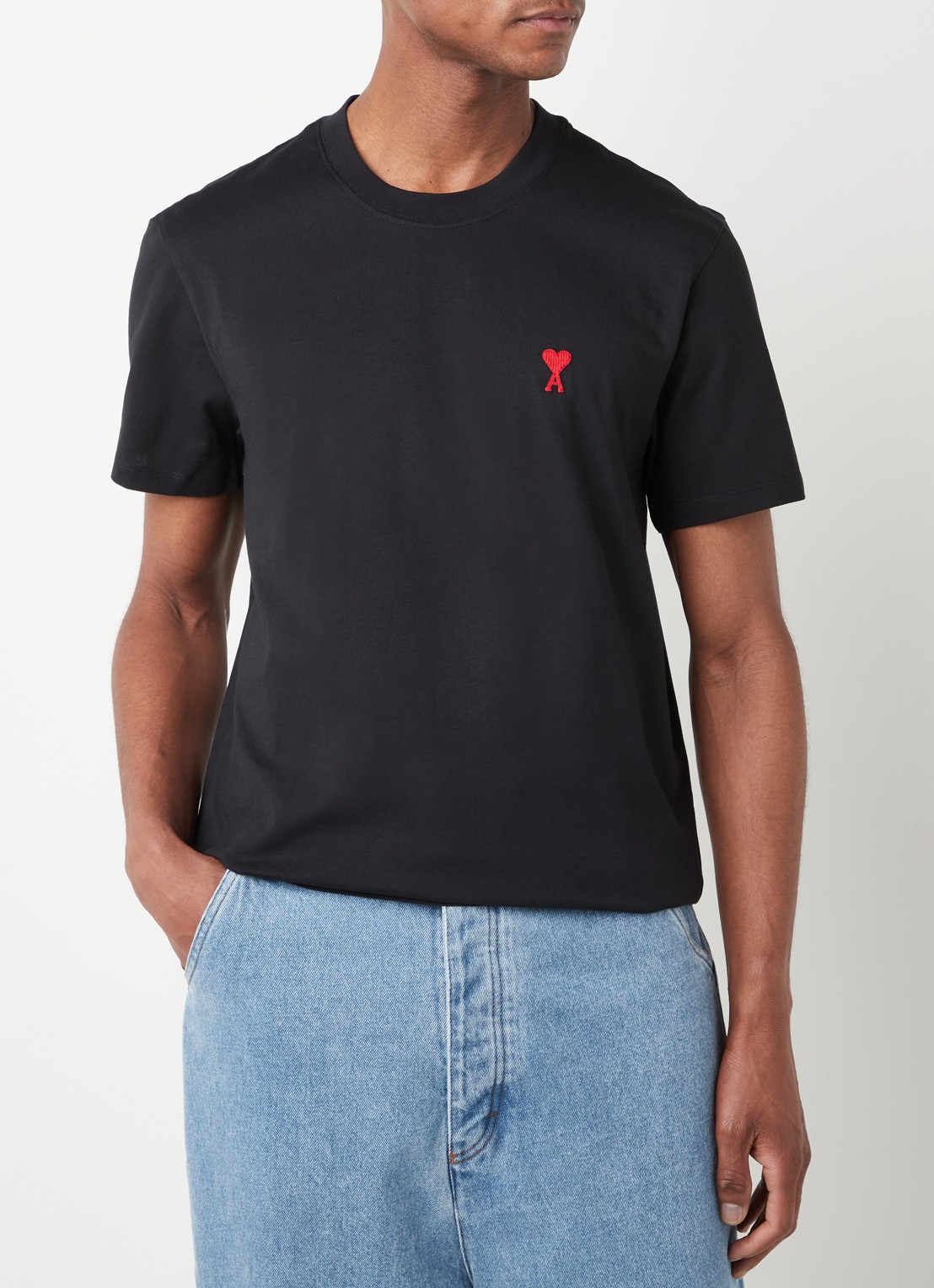 AMI Paris T-shirt van  katoen met logoborduring  - detail 3 zwart
