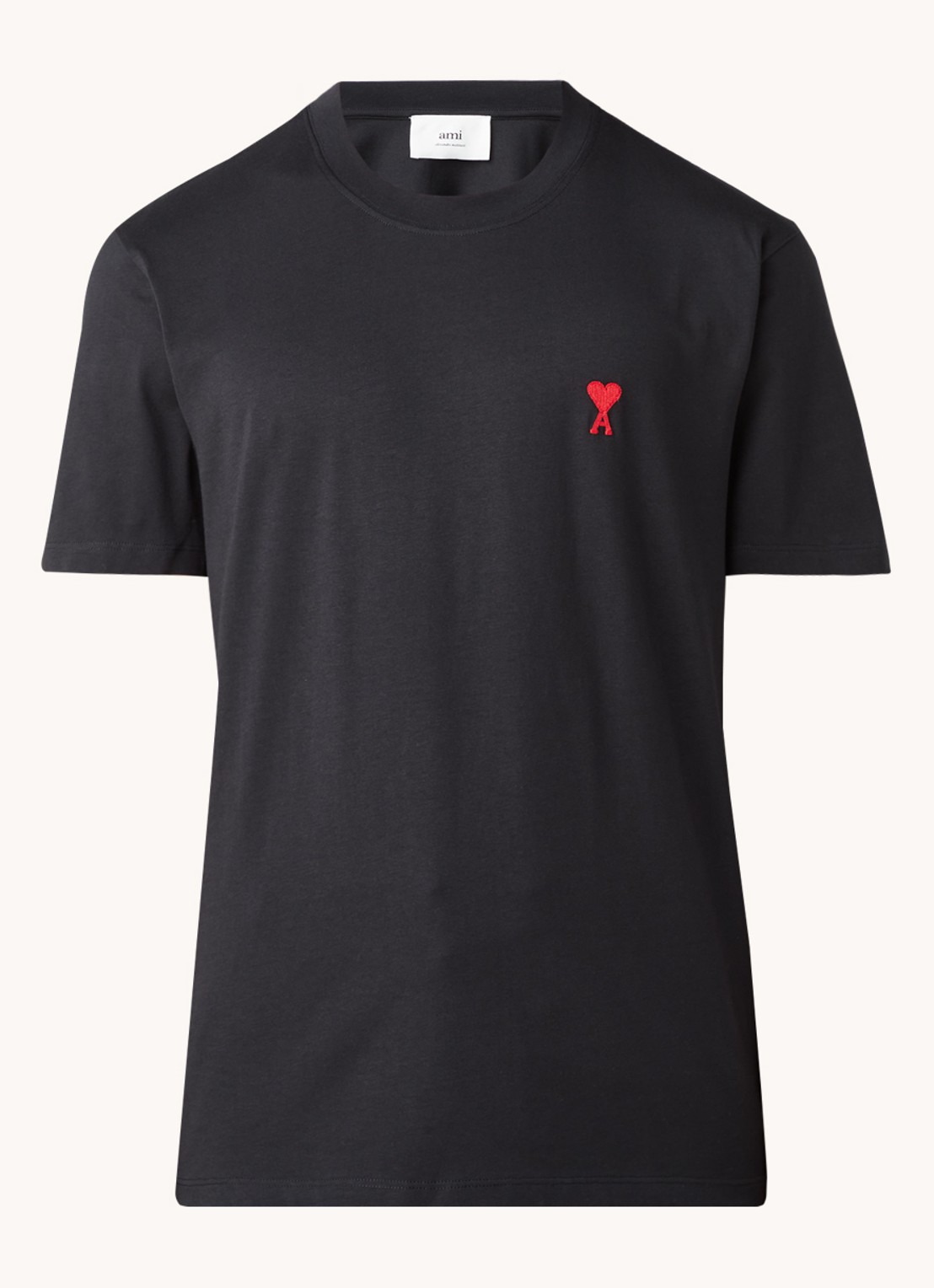 AMI Paris T-shirt van  katoen met logoborduring  - voorkant zwart