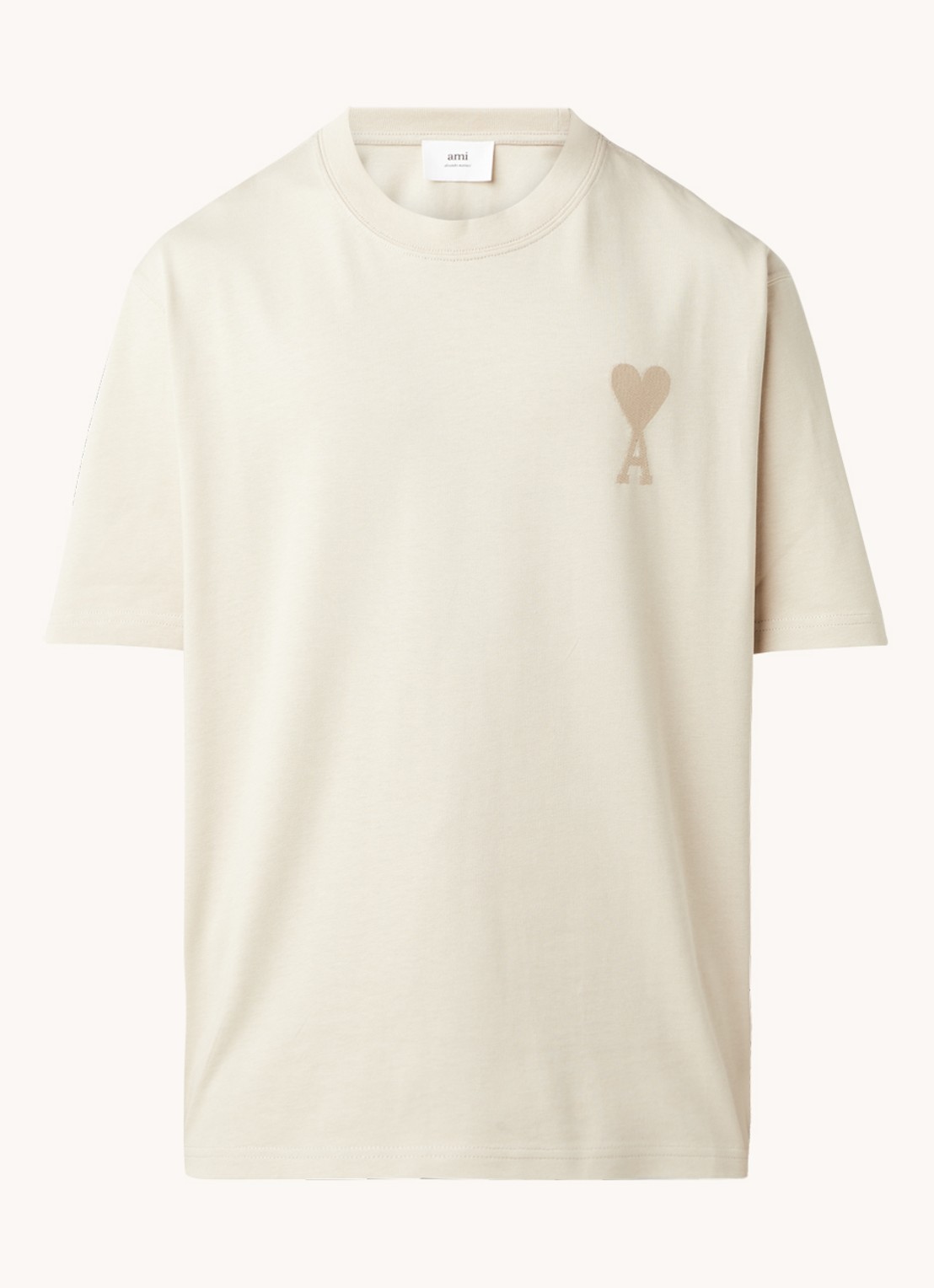 AMI Paris T-shirt van  katoen met logoborduring  - voorkant 3 beige