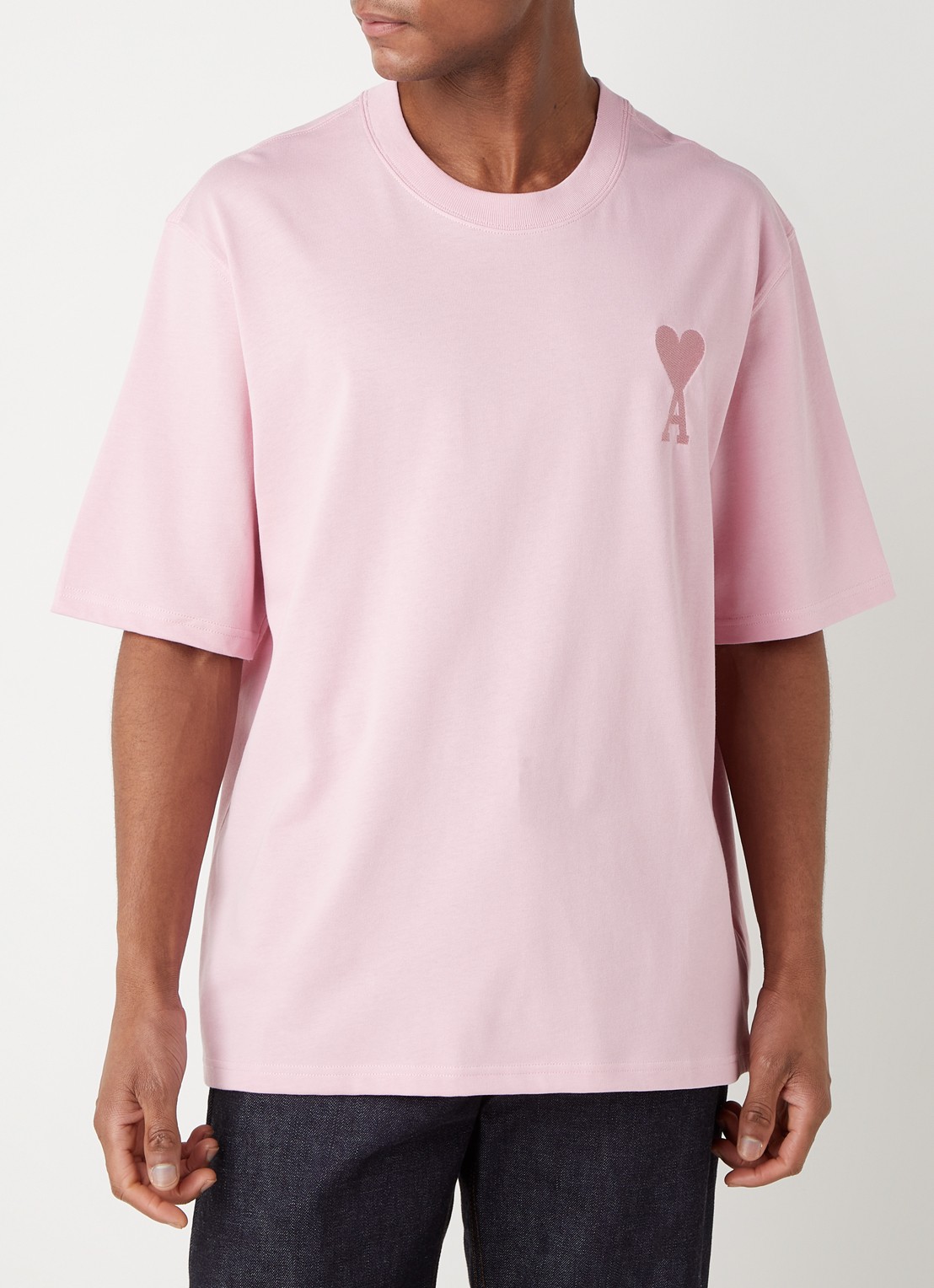 AMI Paris T-shirt van  katoen met logoborduring  - detail 3 roze