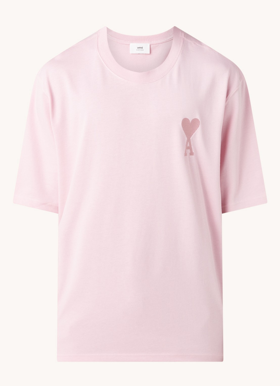 AMI Paris T-shirt van  katoen met logoborduring  - voorkant roze