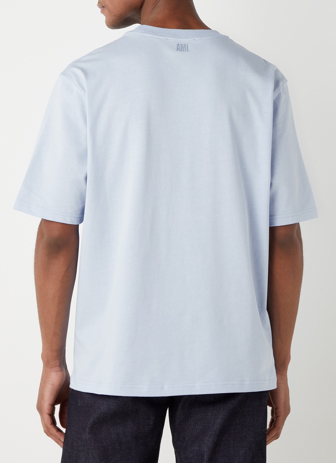 AMI Paris T-shirt van  katoen met logoborduring  - achterkant 4 lichtblauw