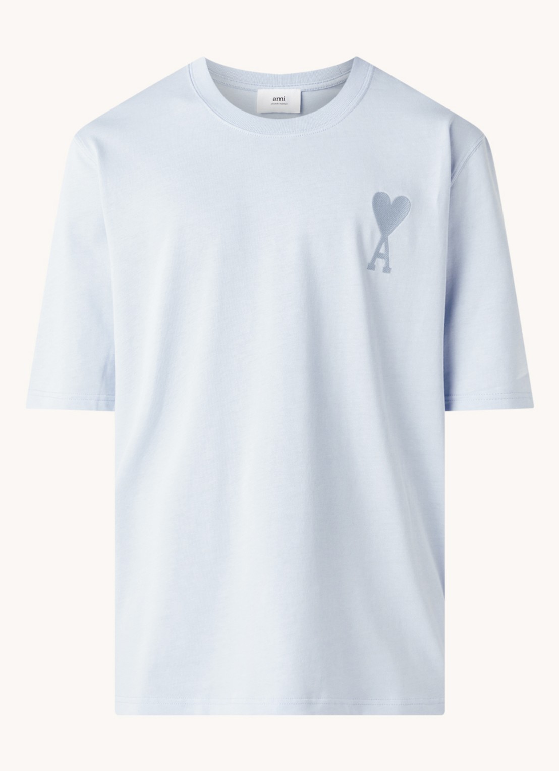 AMI Paris T-shirt van  katoen met logoborduring  - voorkant lichtblauw