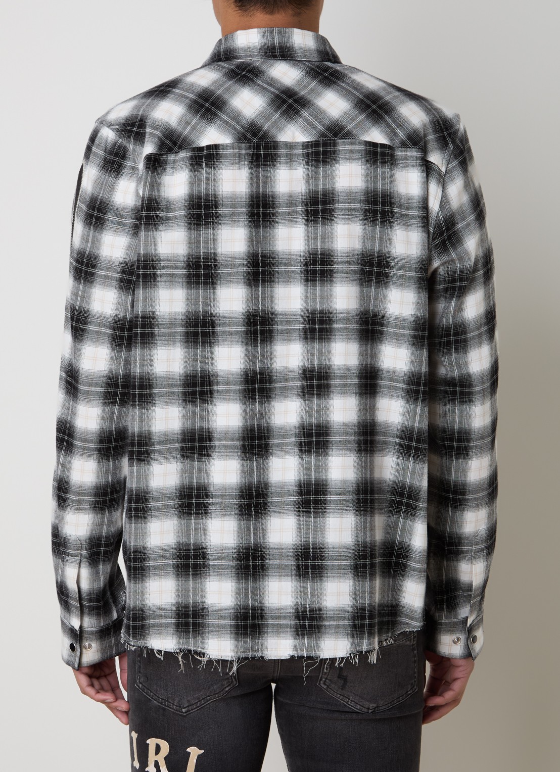 AMIRI Bones regular fit ovehremd met ruitdessin en logoborduring - achterkant gebroken wit