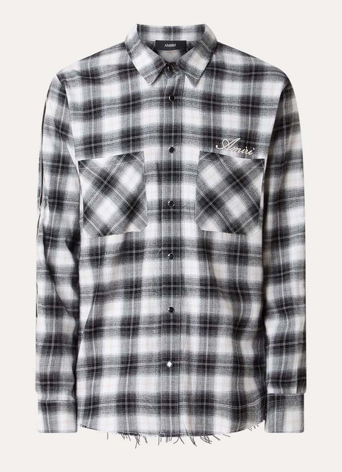AMIRI Bones regular fit ovehremd met ruitdessin en logoborduring - voorkant 4 gebroken wit