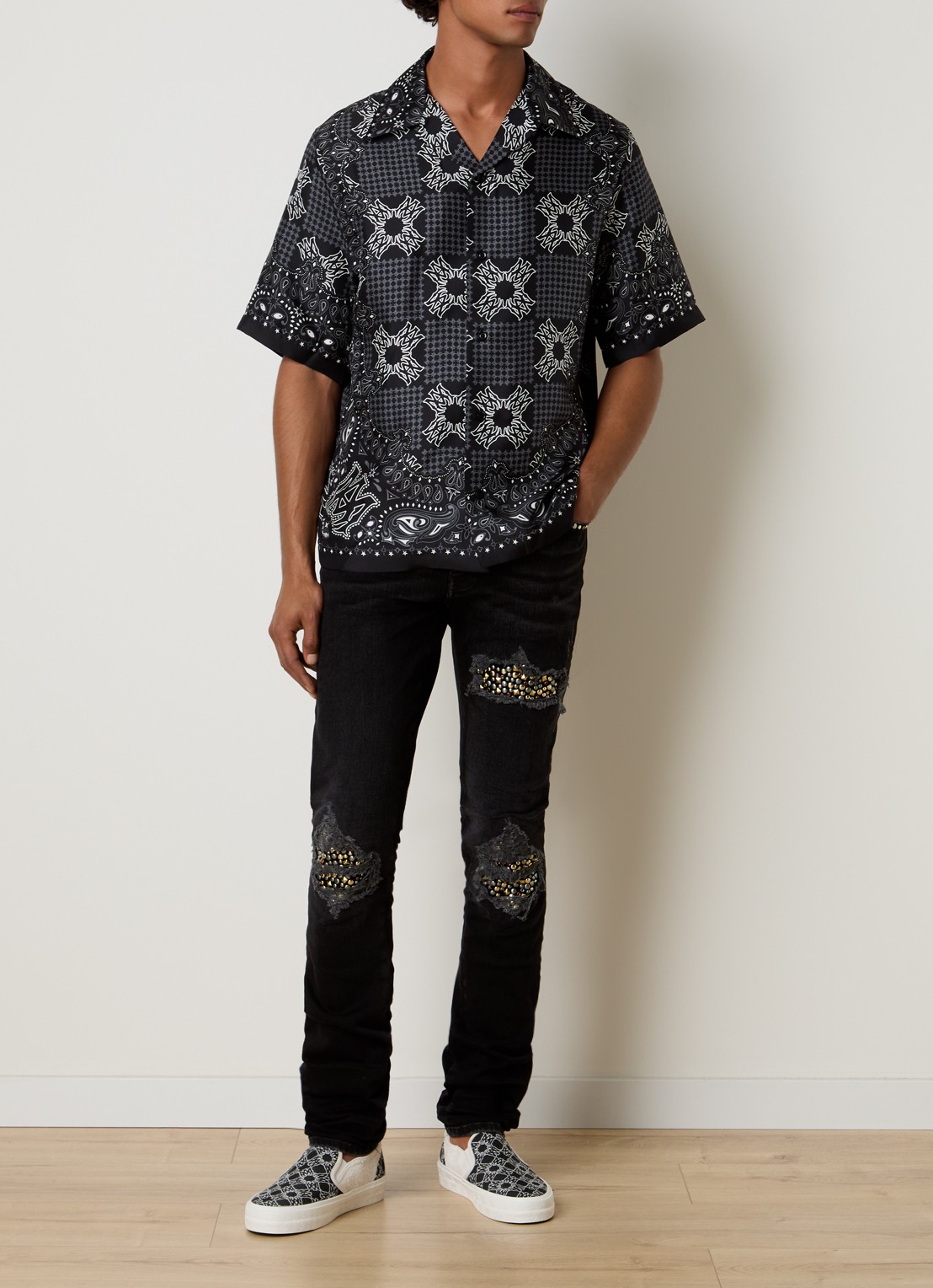 AMIRI Check regular fit overhemd met print - voorkant 3 zwart