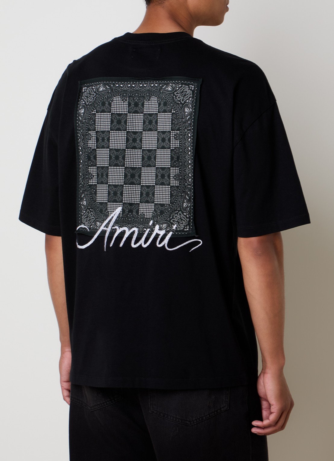 AMIRI Check T-shirt met logo- en backprint - detail 4 zwart