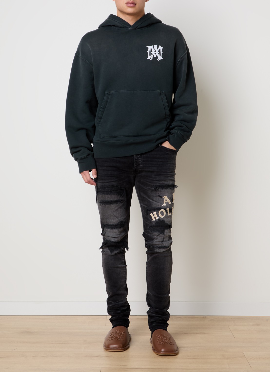 AMIRI Hollywood hoodie met logoborduring - voorkant 2 antraciet