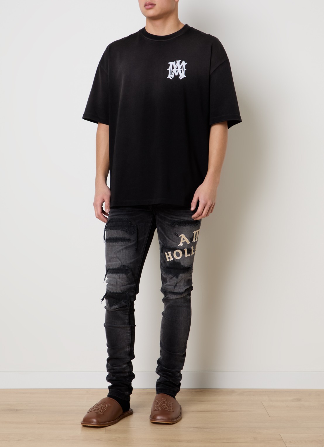 AMIRI Hollywood T-shirt met logoborduring - voorkant 5 zwart
