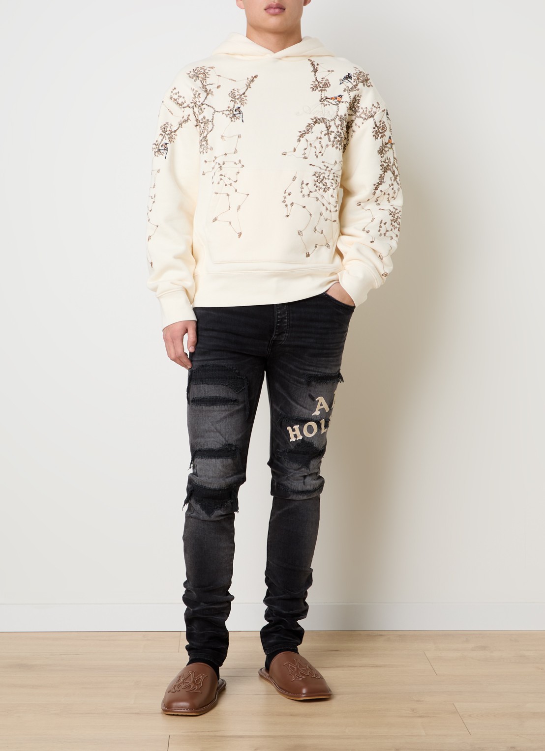 AMIRI Hoodie met borduring en kralendecoratie - voorkant 5 ivoor