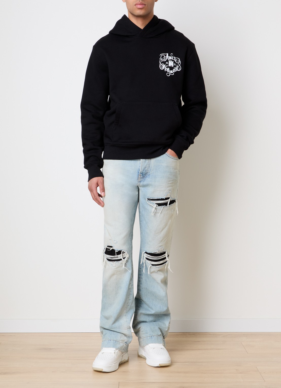 AMIRI Hoodie met logo- en backprint - voorkant 2 zwart