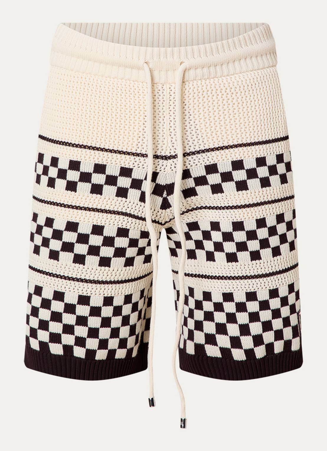 AMIRI Loose fit korte broek in wolblend met ruitdessin - voorkant creme