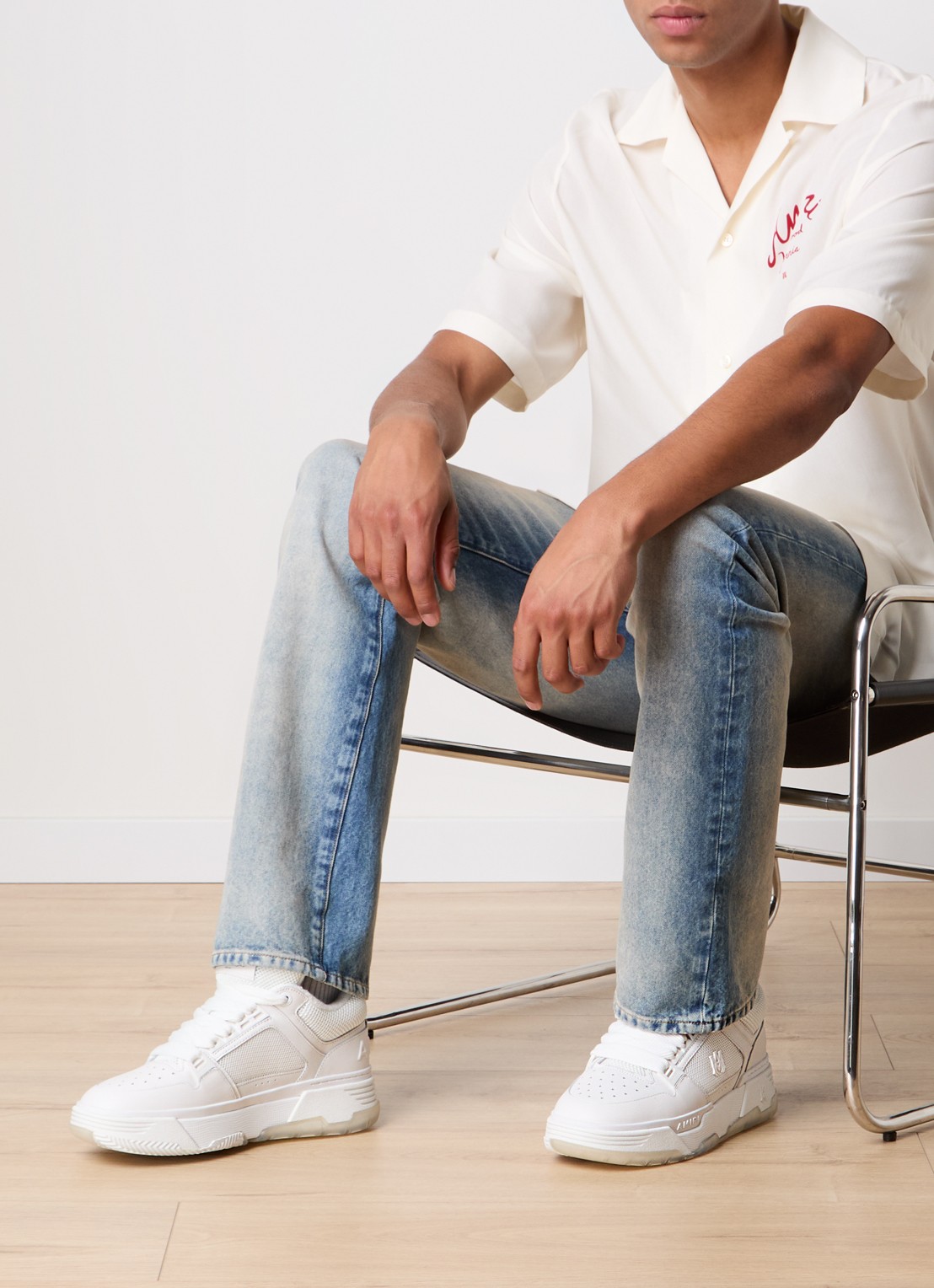 AMIRI MA-1 sneaker van leer met mesh details  - voorkant 3 wit